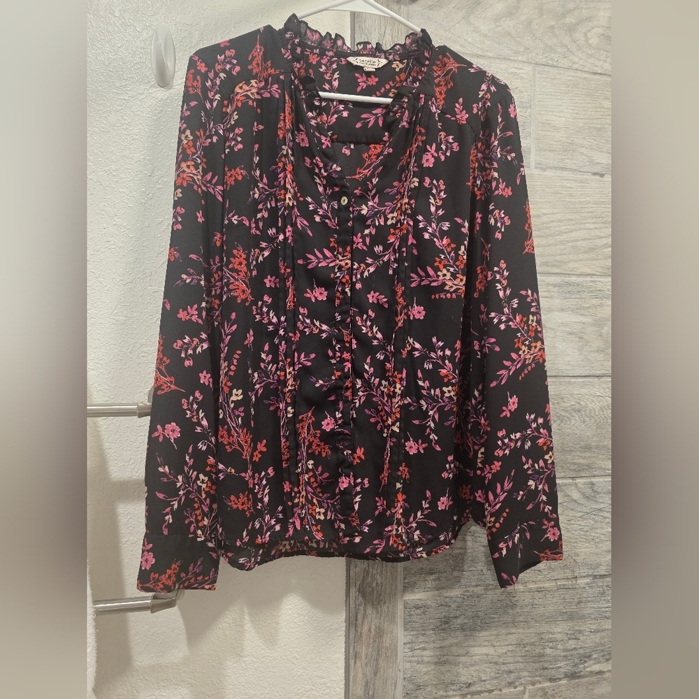Nanette Lepore Black and Pink Floral Blouse